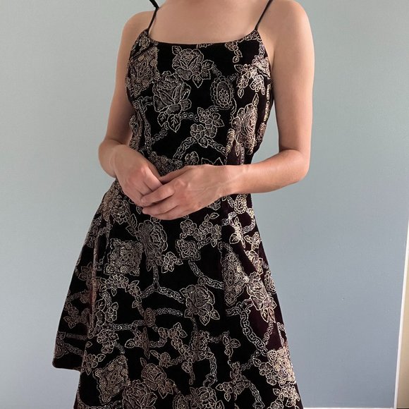 Vintage 90s Velvet Mini Dress, 1990s Brown Sparkly Velour Dress - Picture 4 of 9